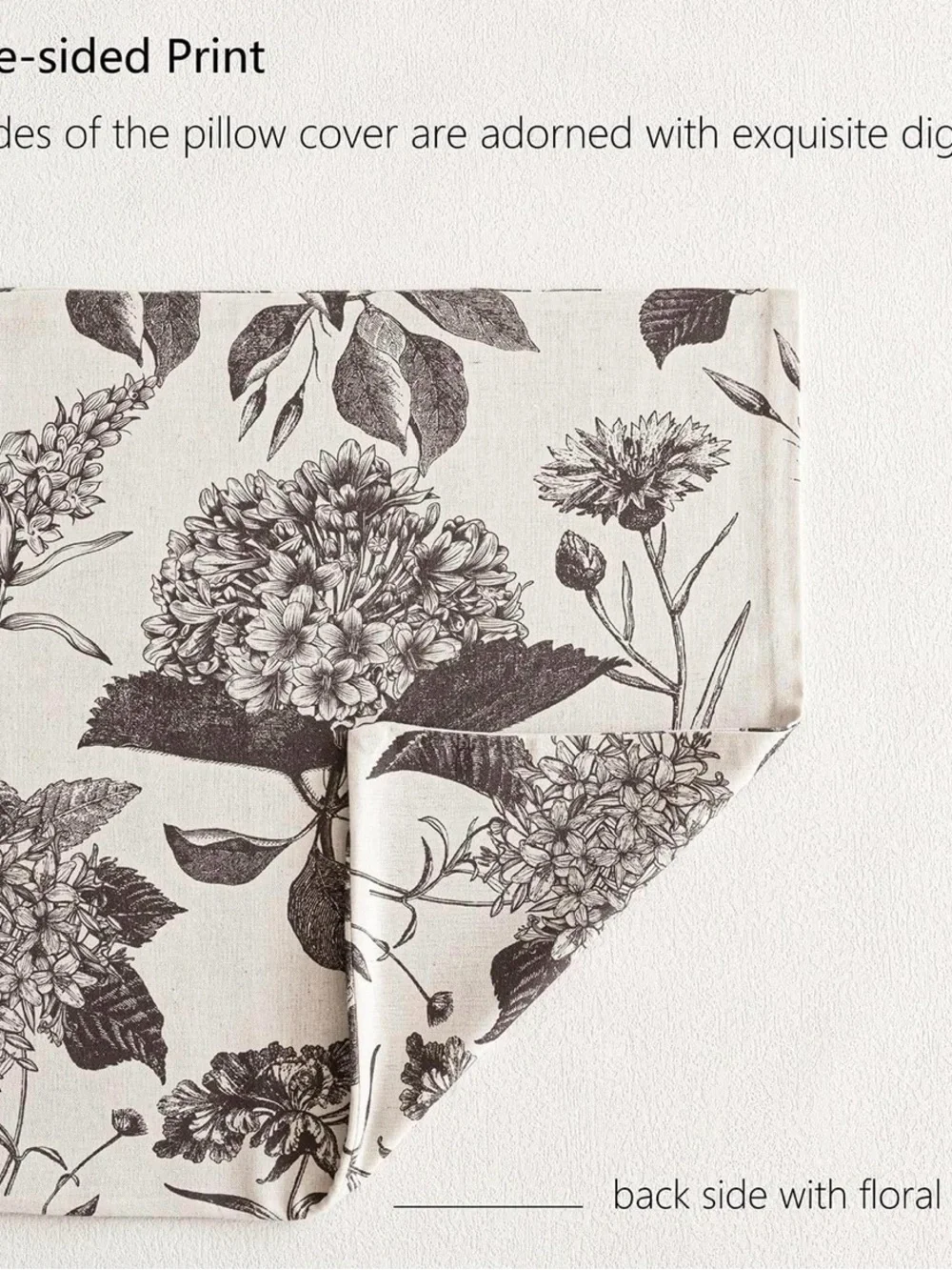 Botanical Floral Throw Pillow Covers in Black and Cream x2